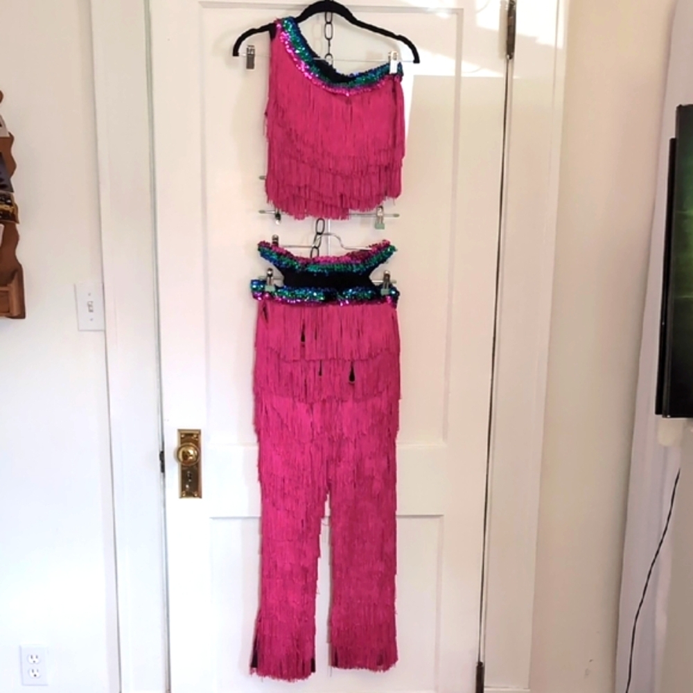 Pink Fringe Two-Piece Latin Ballroom/ Salsa Costume
